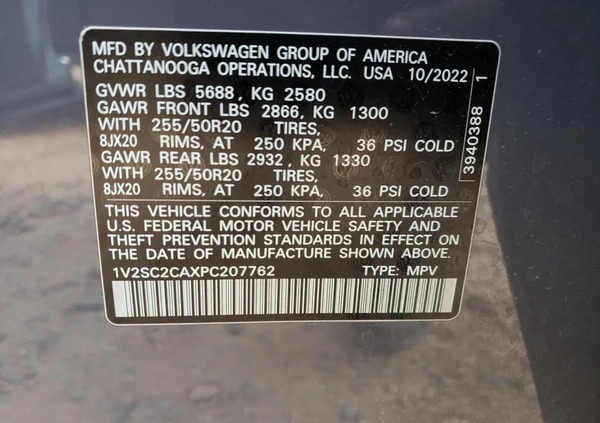 Volkswagen Atlas cena 89900 przebieg: 43987, rok produkcji 2023 z Wyszków małe 106